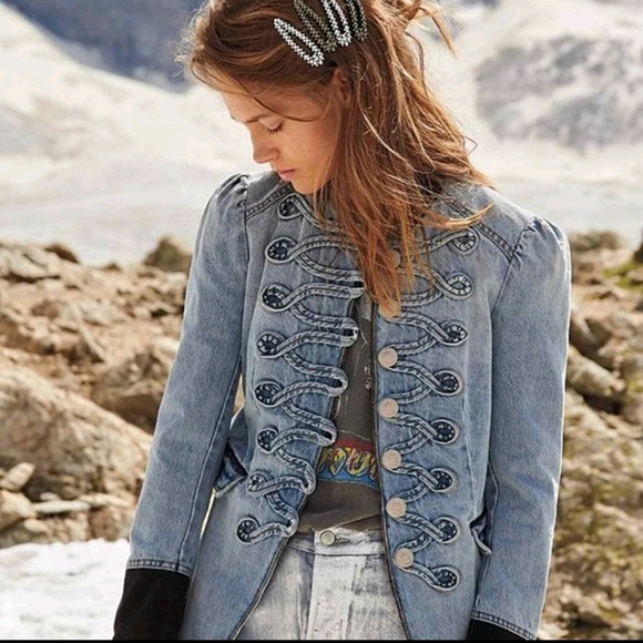 Free People Denim Seamed And Structured Jacket Corduroy Black Accents S - Picture 4 of 7